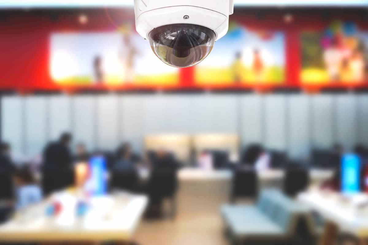 Security camera in a business with a blur effect on the background